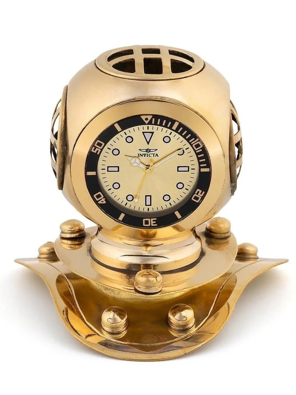 Invicta Gold Decorative Diver Helmet Desk Clock - Gold